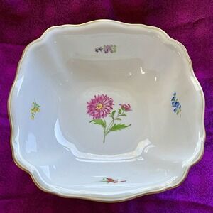 Antique Meissen Dresden Flower 11" Bowl Hand Painted Floral Old Blue Swords Mark